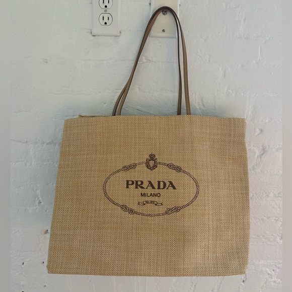 Prada Handbags - Prada Raffia Beige Tote Bag - Capri Exclusice